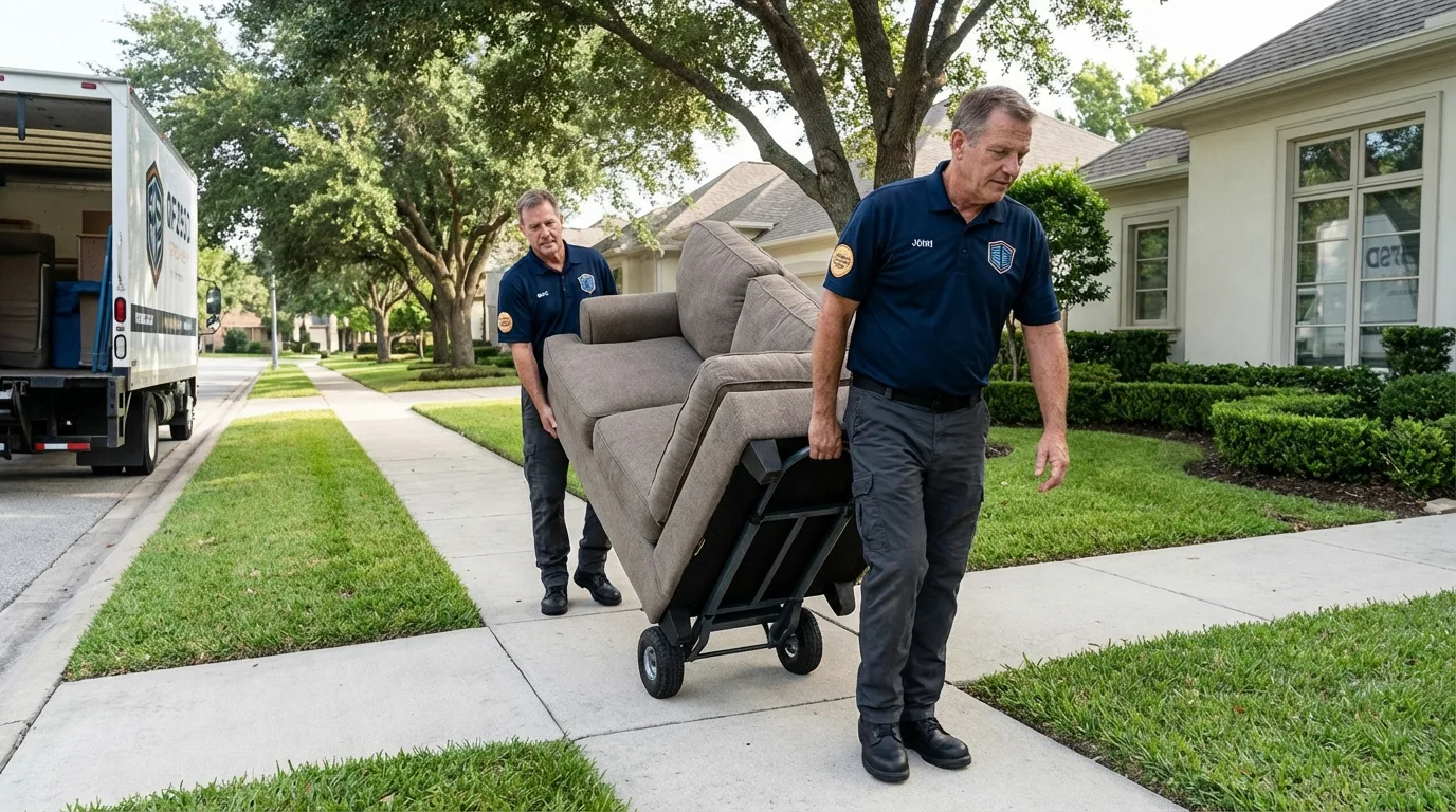 Local residential moving crew loading furniture in Jeffersonville, OH