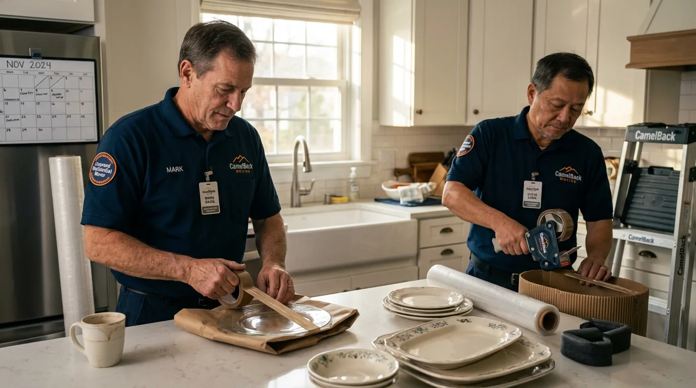Professional crew packing kitchen dishware in Jeffersonville, OH